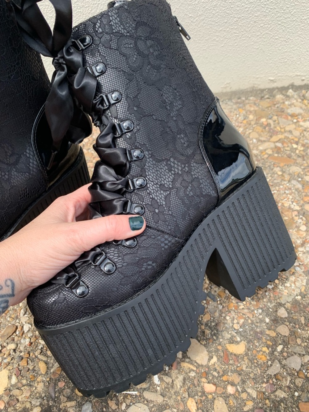STRANGE CVLT Pandora Fabric Lace Black Boots, 8 - Picture 13 of 16